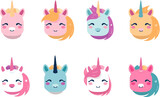 Fototapeta Niebo - Set of 4 cute unicorn heads
