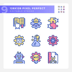 Wall Mural - Integration of STEM programs pixel perfect RGB color icons set. Innovative courses for college. Isolated vector illustrations. Simple filled line drawings collection. Editable stroke