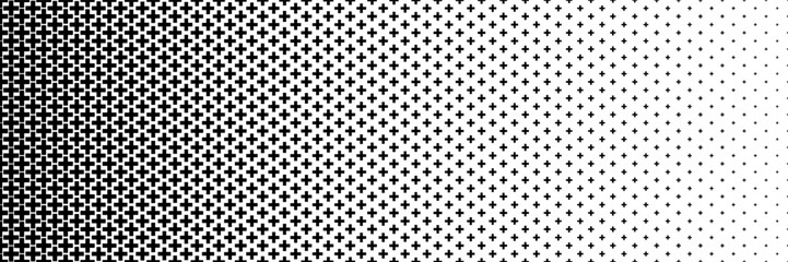 horizontal black halftone of cross and plus design for pattern and background.