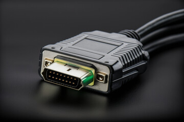 Close up of DVI cable video monitor connector on black background