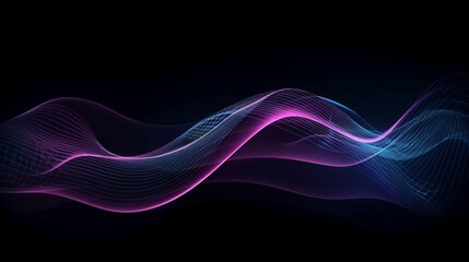 Wall Mural - Dark abstract background with glowing wave. Shiny moving lines design element. Modern purple blue gradient flowing wave lines. Futuristic technology concept. Vector illustration. Generative AI