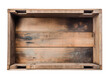 Wooden box, old, used and worn out, isolated, top down view, transparent background