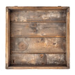Wooden box, old, used and worn out, isolated, top down view, transparent background