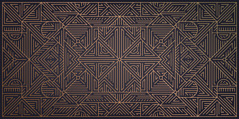 Vector abstract geometric golden background. Art deco wedding, party pattern, geometric ornament, linear style. Horizontal orientation luxury, fancy decoration element