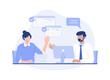 © Kinn Studio - Customer service, hotline operators consult customers, call center. Modern vector flat illustration