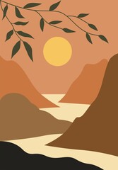 Wall Mural - Abstract landscape With Mountain and floral 