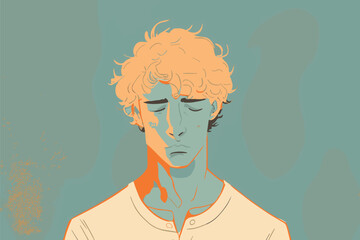 young man being unhappy. sad feelings. unhappy boy. vector illustration of depressed person. negativ