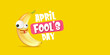 April Fools day funky horizontal banner with silly orange banana character isolated on yellow background. 1 st april fool day banner, poster, label, flyer and greeting card