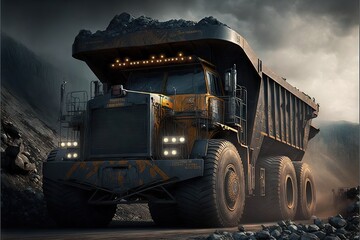 Sticker - Dump truck working at coal mining industry area, created with generative ai