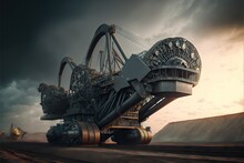 Giant Bucket Wheel Excavator In Coal Mine, Industry Equipment, Created With Generative Ai