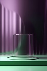 Wall Mural - 3D rendered podium stage stand on a purple glass background for product presentation
