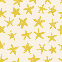 Wall Mural - Starfish seamless pattern. Atlantic star. Marine Animal Vector print.