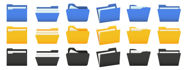 Aufkleber - Set of blue, yellow, black file folder. Office folder collection