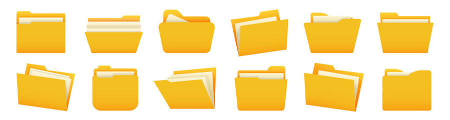 Aufkleber - Set of yellow file folder. Office folder collection