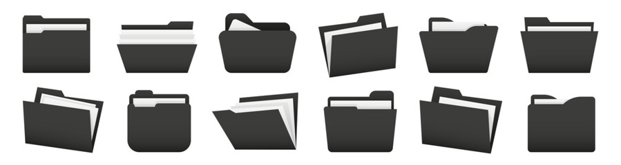 Aufkleber - Set of black file folder. Office folder collection