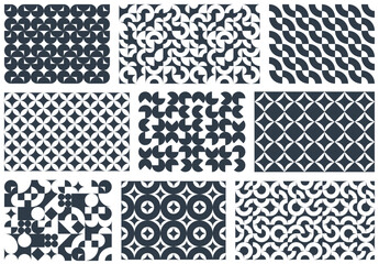Wall Mural - Seamless geometric patterns set, abstract vector backgrounds for wallpaper or websites or wrapping paper print created with black and white elements of geometry.