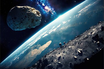 Wall Mural - huge meteorite falling to earth and apocalyptic picture of armageddon, created with generative ai