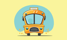 Vintage Car Colorful Yellow School Bus Riding Creative Bus Running Kids School Bus Cartoon Type Front View Jolly Kids Bus Design Academic Elements Icon Logo Sticker Cartoon 