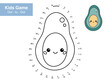 Number puzzle game. Dot to dot. Cute kawaii avocado with funny face. Healthy food. Educational worksheet. Printable activity page for kids. Connect the dots and color. Vector illustration.