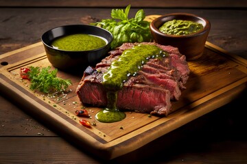 Sticker - Richly drizzled with delicious green sauce tender hot flank steak, created with generative ai