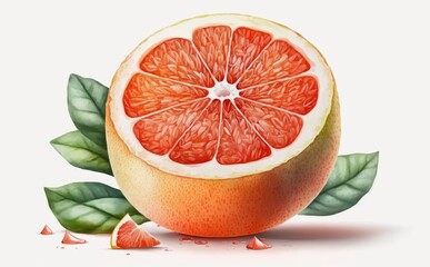 Wall Mural - drawn grapefruit on white background watercolor citrus fruit organic food illustrations Generative AI