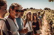 © nenetus - Group of multiage tourists visiting and contemplating a winery on an excursion. Generative Ai