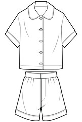 women's pajama set flat sketch vector illustration technical cad drawing template