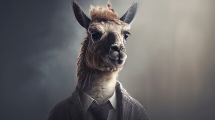 Lama in suit: Studio Shot of a Lama in Business clothes, Mixing Professional and Animal portrait concept in 8K created with generative ai technology