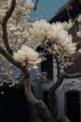 Sticker - huge white magnolia tree Generative AI