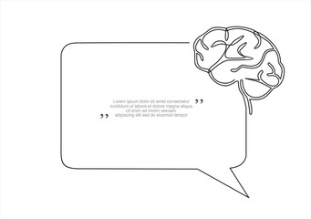 Continuous one line drawing of human brain and speech bubble. Trendy line art vector on a white background. Vector illustration.