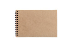Open Spring Notepad With Craft Brown Sheets. Creativity And Drawing. Close-up. Isolated On White Background. Top View. Space For Text.
