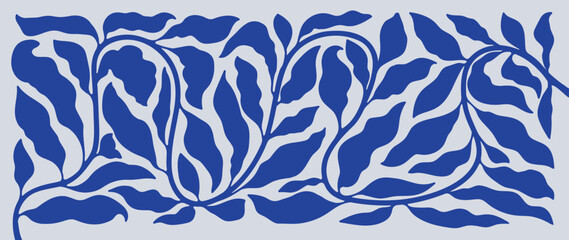 matisse art background vector. abstract natural hand drawn pattern design with blue leaves, branches