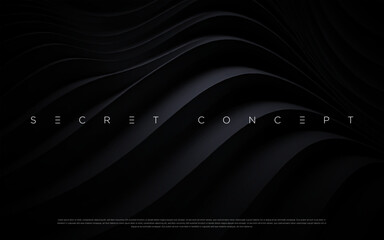 abstract futuristic dark black background with waved design. realistic 3d wallpaper with luxury flow