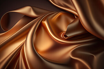 AI generated beautiful elegant brown soft silk satin fabric background with waves and folds