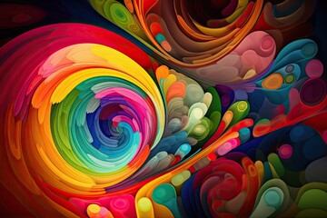 Wall Mural - Vibrant Artistic Design with Rainbow Swirls and Colours - Perfect for Wallpapers and Decoration. Generative AI