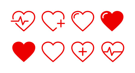 Red heart icons. Heartbeat icon