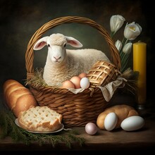 easter basket with lamb