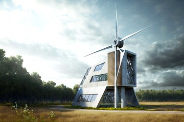 Wall Mural - Advanced Green Technology Turbine with Propeller for Wind Energy, created with generative ai