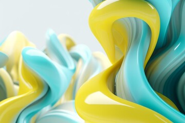 Smooth Minimalist Waves in Canary Yellow and Aqua Blue: 3D Renders in Unreal Engine 5 with Defocused Studio Lighting and Industrial Desig, Generative ai