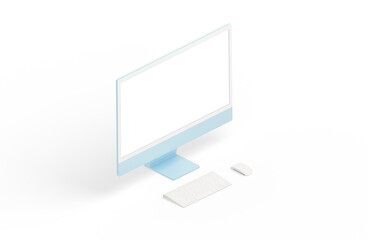 Wall Mural - Transparent modern computer display, keyboard and mouse. Isometric position. Isolated screen for mockup