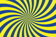 Blue, yellow spiral design vector. Hypnotic swirl background, swirling radial pattern background. Vector illustration for swirl design. Illusion background.
