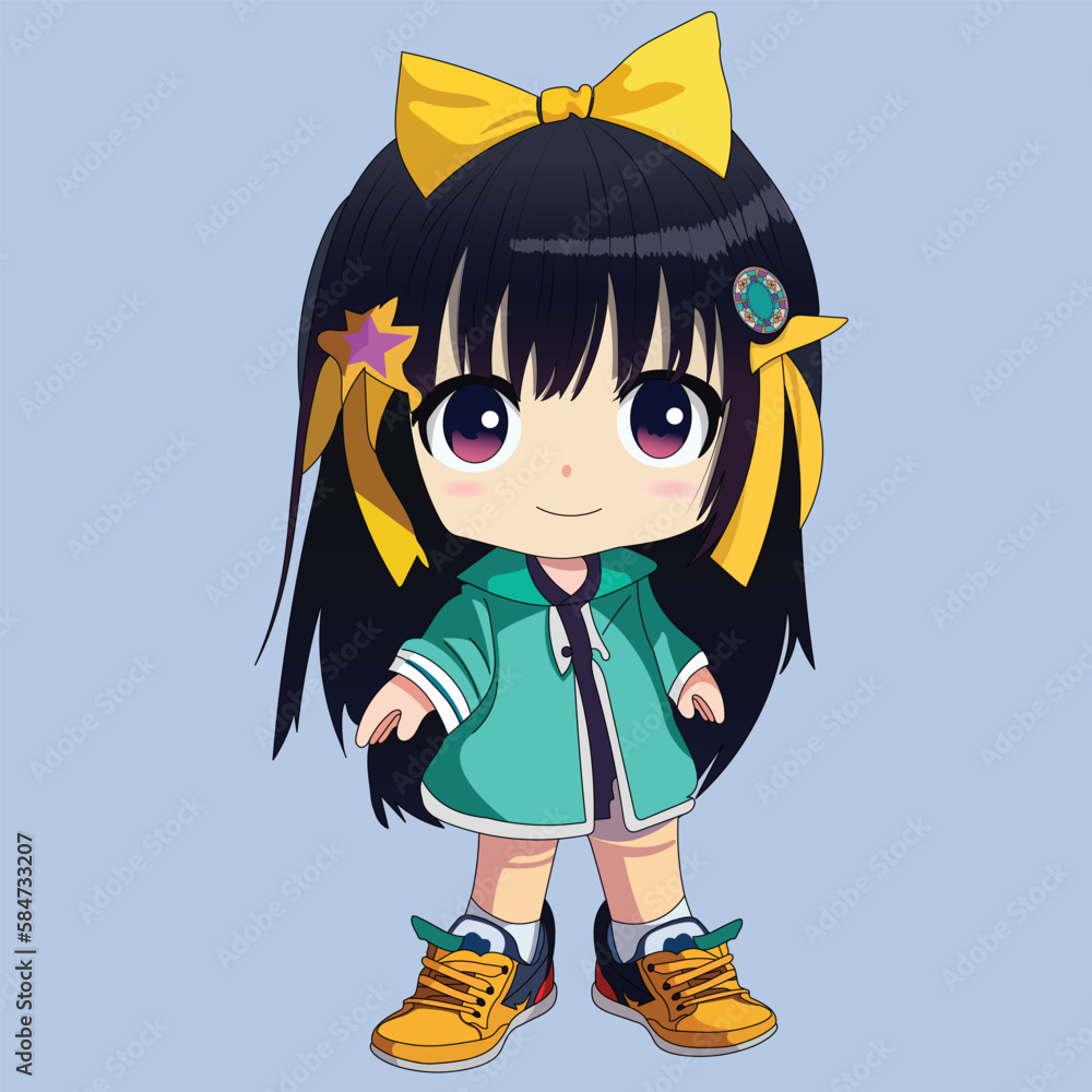 Chibi cute cartoon anime girl Stock Vector | Adobe Stock