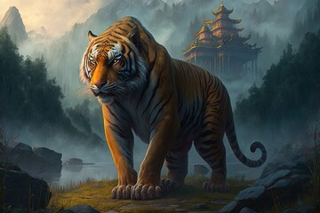 Wall Mural - sovereign master of the landscape: revealing the beautiful mystery around a legendary tiger generati