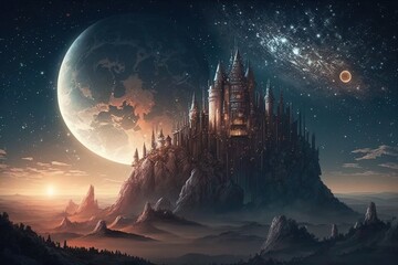 Wall Mural - Tales of the Fantastic and Impressive Celestial Castle Generative AI