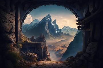 Wall Mural - The Alluring Passages Beyond the Mountain Ranges Generative AI