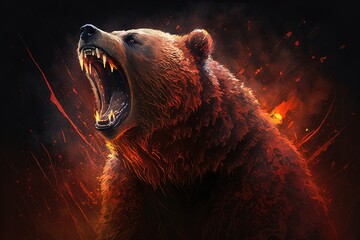 Wall Mural - uncontrollable anger unleashed: agonized roars of a red-hot furious bear generative ai