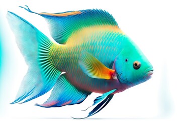 Wall Mural - Bright green-yellow exotic fish tropical fish isolated on white background, created with generative ai