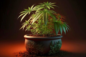 Wall Mural - Cannabis seedlings in pot, created with generative ai