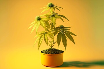 Canvas Print - Potted cannabis marijuana plant, created with generative ai