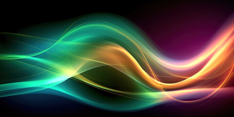 Poster - abstract background with glowing colorful line waves, wallpaper concept, generative ai